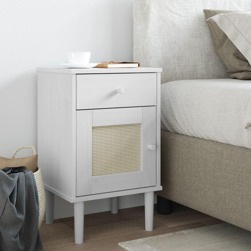Sengebord SENJA rattanlook 40x35x65 cm massivt fyrretræ hvid billede