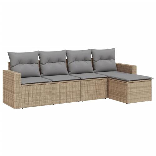 Sofasæt til haven 5 dele med hynder polyrattan beige