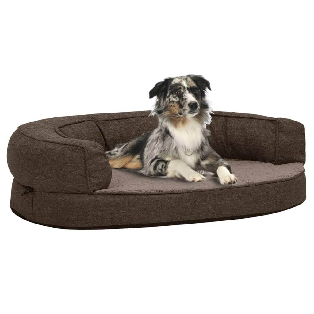 Ergonomisk hundeseng 90x64 cm hør-look fleece brun