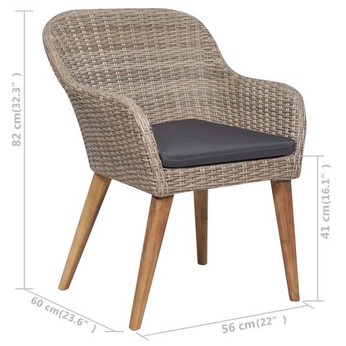 Havestole med hynder 2 stk. polyrattan brun