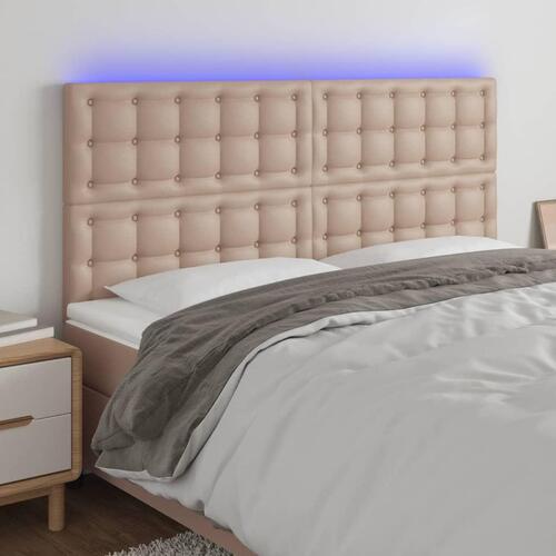 Sengegavl med LED-lys 160x5x118/128 cm kunstlæder cappuccino