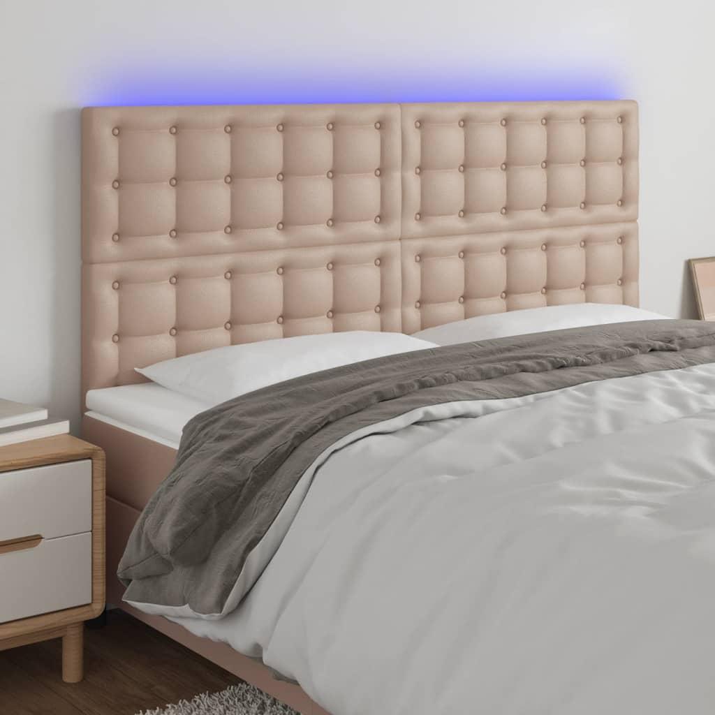 Sengegavl med LED-lys 160x5x118/128 cm kunstlæder cappuccino