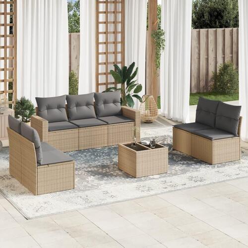Sofasæt til haven 8 dele med hynder polyrattan beige