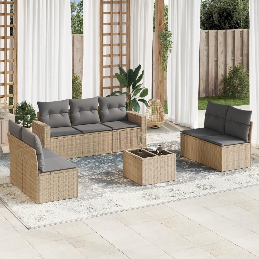 Sofasæt til haven 8 dele med hynder polyrattan beige