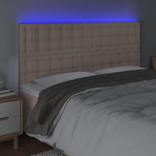 Sengegavl med LED-lys 160x5x118/128 cm kunstlæder cappuccino