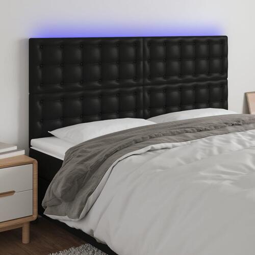 Sengegavl med LED-lys 180x5x118/128 cm kunstlæder sort