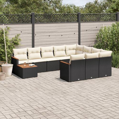 Sofasæt til haven 11 dele med hynder polyrattan sort