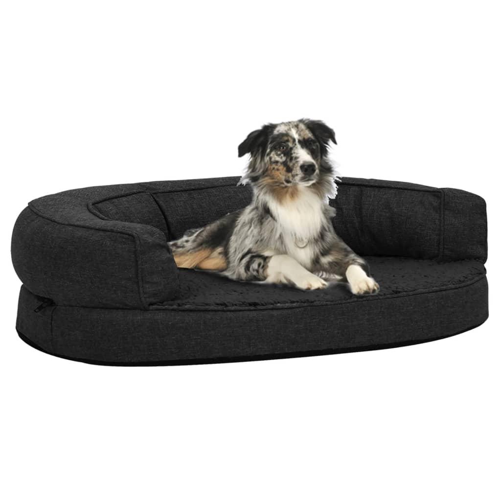 Ergonomisk hundeseng 90x64 cm hør-look fleece sort