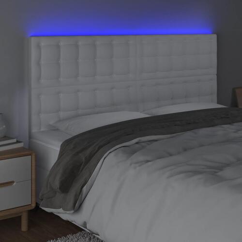 Sengegavl med LED-lys 180x5x118/128 cm kunstlæder hvid