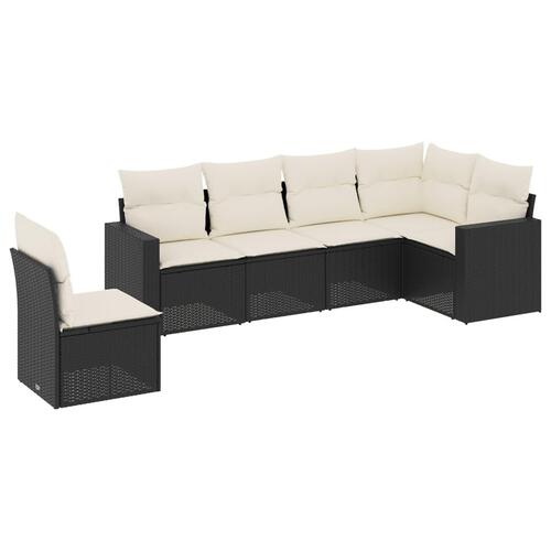 Sofasæt til haven 6 dele med hynder polyrattan sort