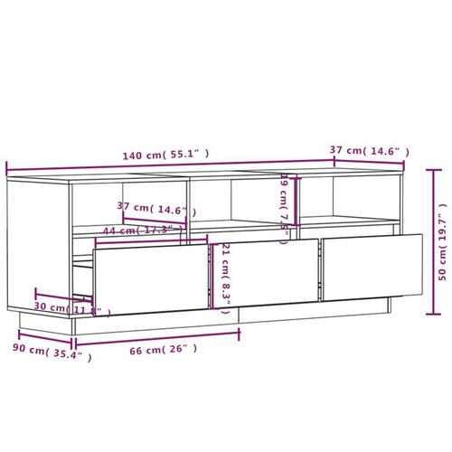 Tv-bord 140x37x50 cm massivt fyrretræ hvid