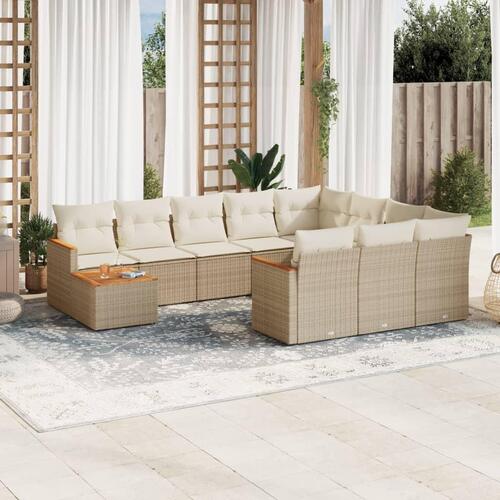 Sofasæt til haven 11 dele med hynder polyrattan beige