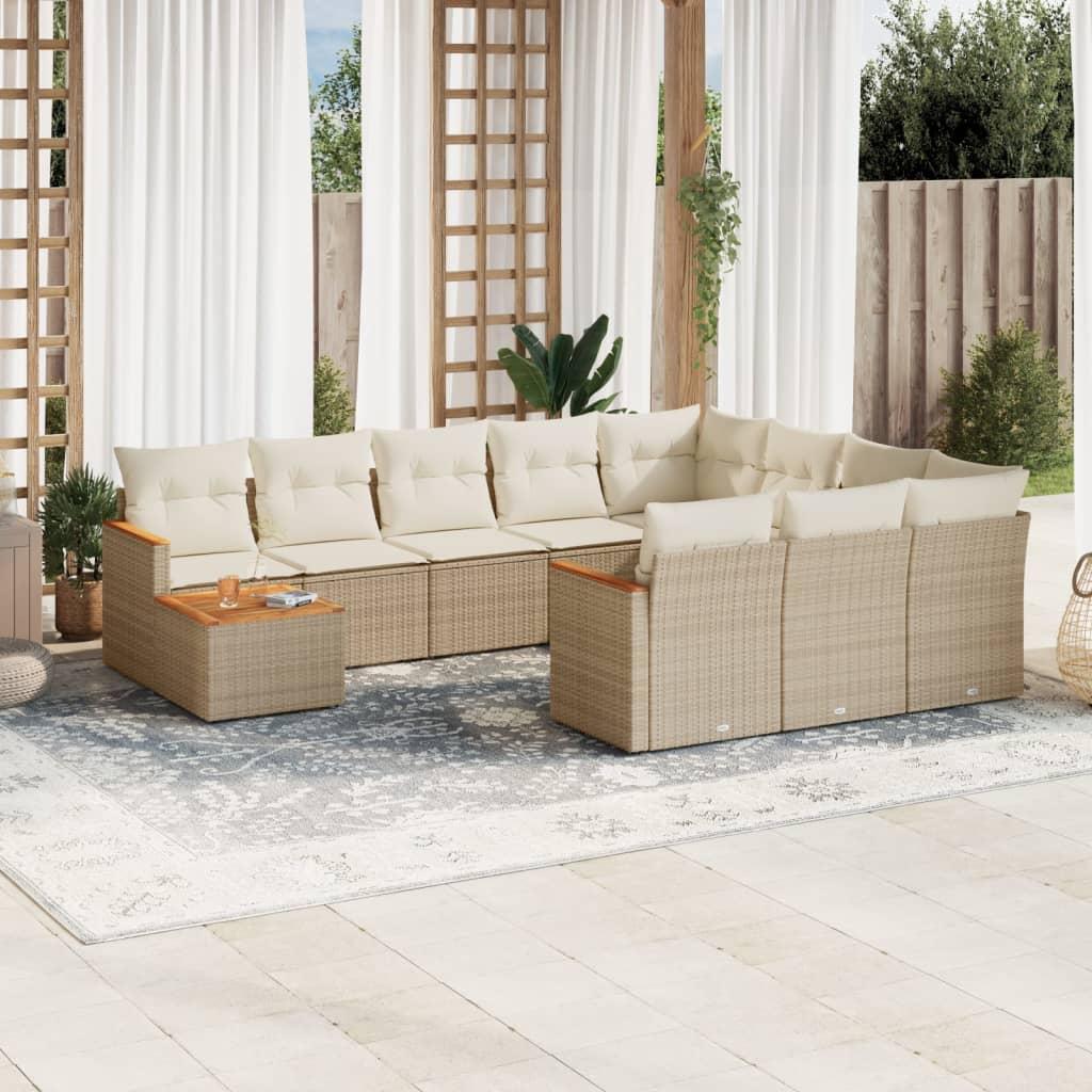 Sofasæt til haven 11 dele med hynder polyrattan beige