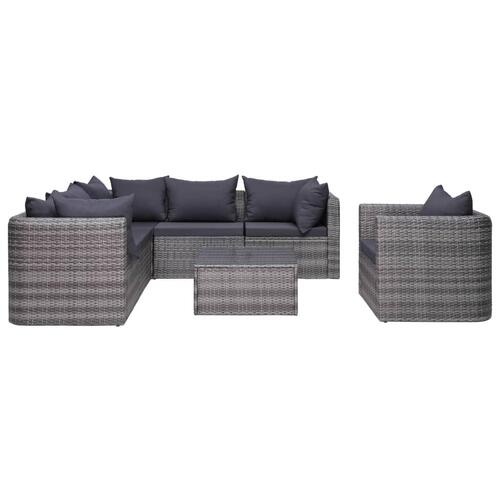 Havesofasæt i 7 dele med hynder og puder polyrattan grå