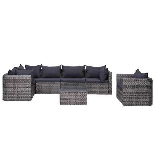 Havesofasæt i 7 dele med hynder og puder polyrattan grå