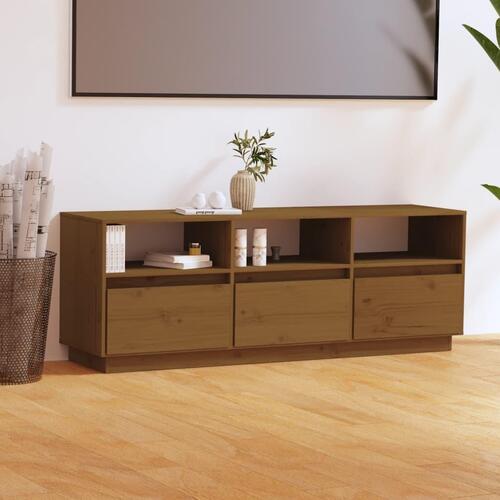 Tv-bord 140x37x50 cm massivt fyrretræ gyldenbrun