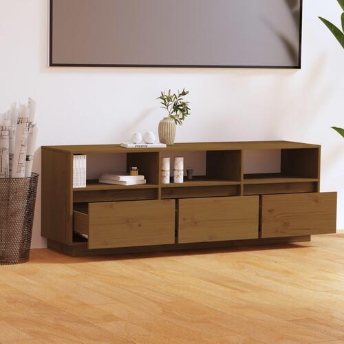 Tv-bord 140x37x50 cm massivt fyrretræ gyldenbrun