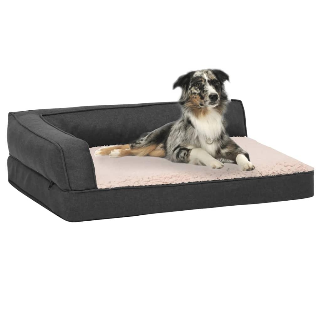 Ergonomisk hundeseng 90x64 cm hør-look fleece mørkegrå