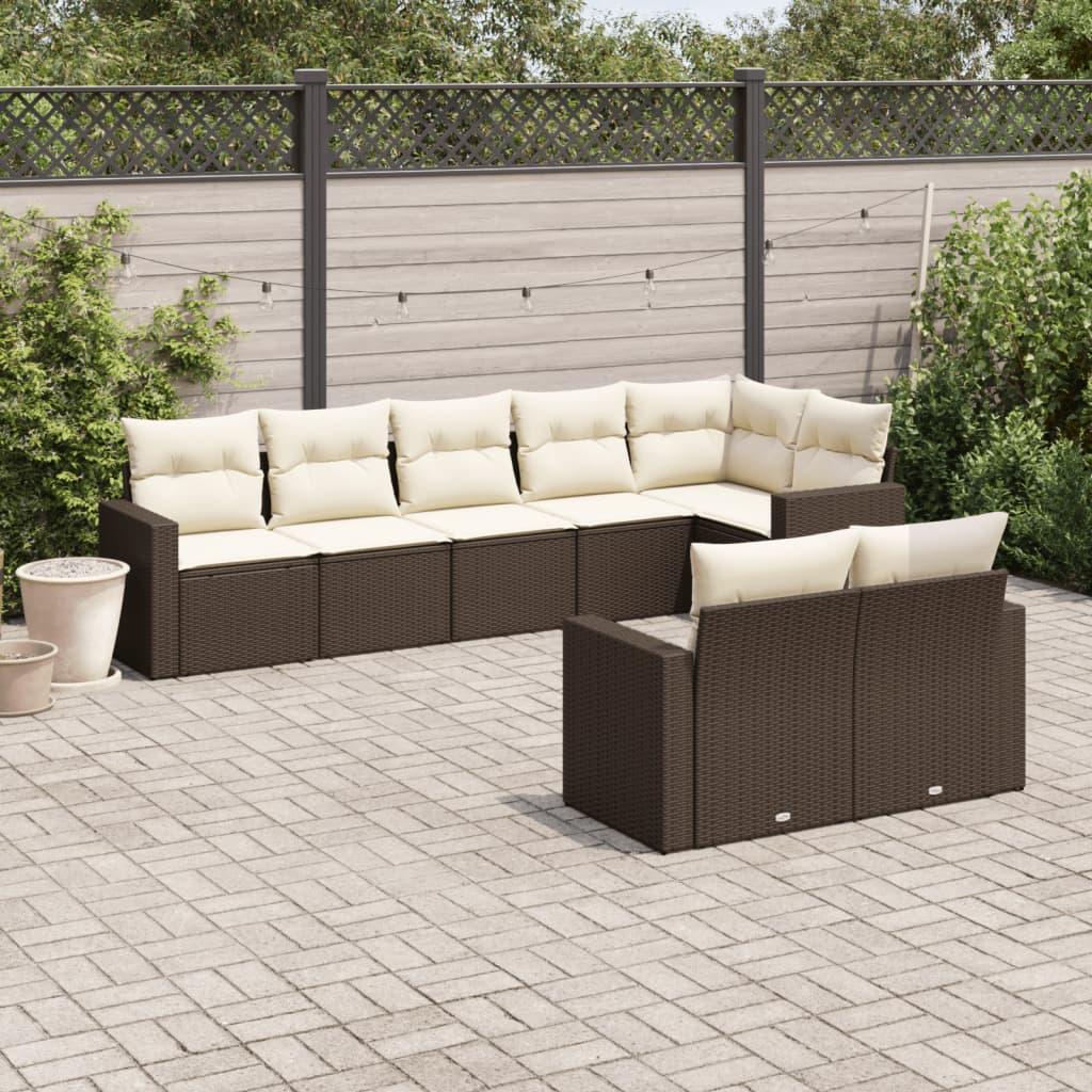 Sofasæt til haven 8 dele med hynder polyrattan brun