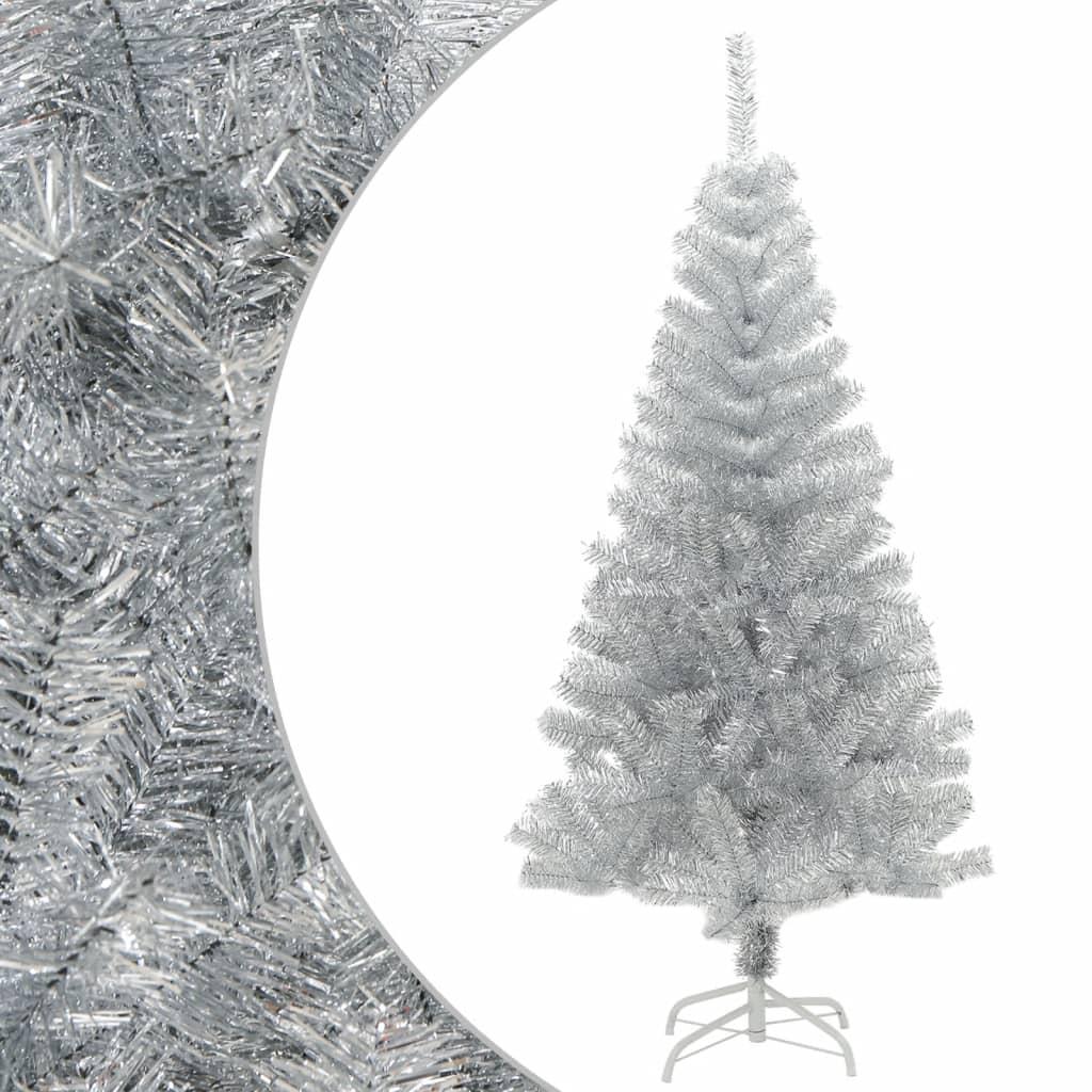 Kunstigt juletræ med fod 120 cm PET sølvfarvet