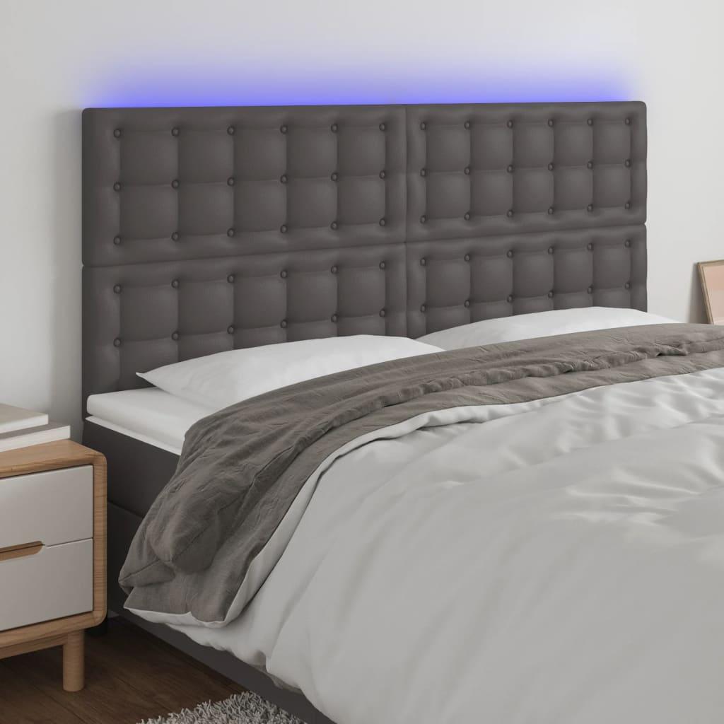 Sengegavl med LED-lys 180x5x118/128 cm kunstlæder grå