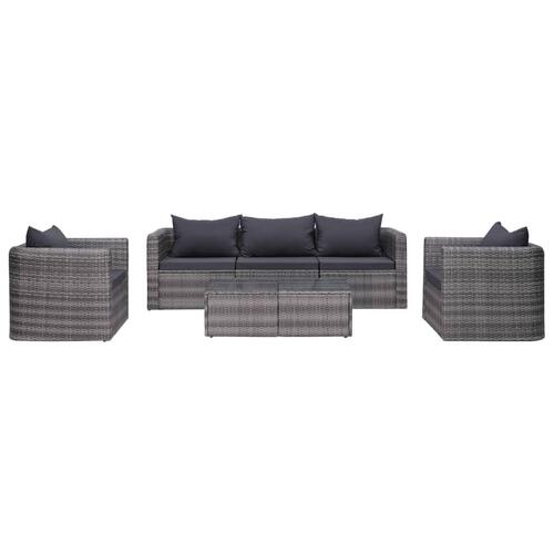 Havesofasæt 6 dele med hynder og puder polyrattan grå