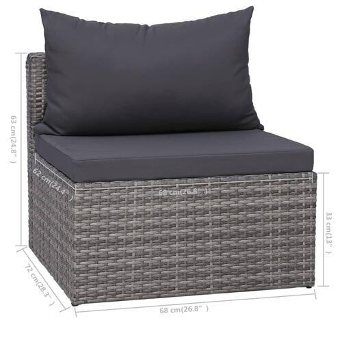 Havesofasæt 6 dele med hynder og puder polyrattan grå