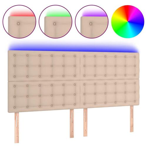 Sengegavl med LED-lys 180x5x118/128 cm kunstlæder cappuccino