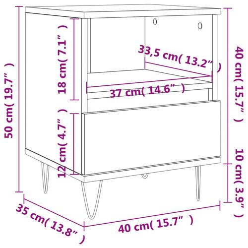 Sengeborde 2 stk. 40x35x50 cm konstrueret træ betongrå
