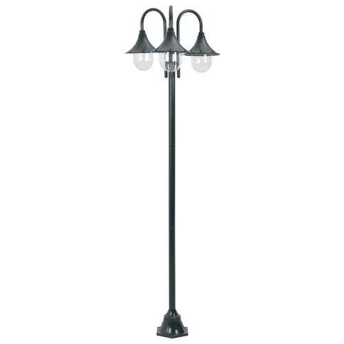 Havestolpelampe E27 220 cm aluminium 3 lanterner mørkegrøn