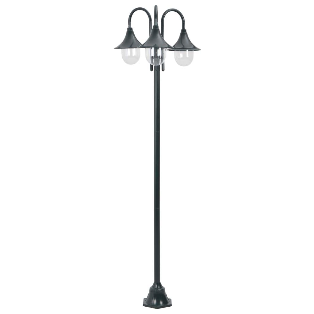 Havestolpelampe E27 220 cm aluminium 3 lanterner mørkegrøn