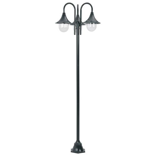Havestolpelampe E27 220 cm aluminium 3 lanterner mørkegrøn