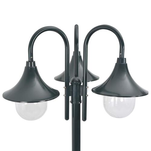Havestolpelampe E27 220 cm aluminium 3 lanterner mørkegrøn