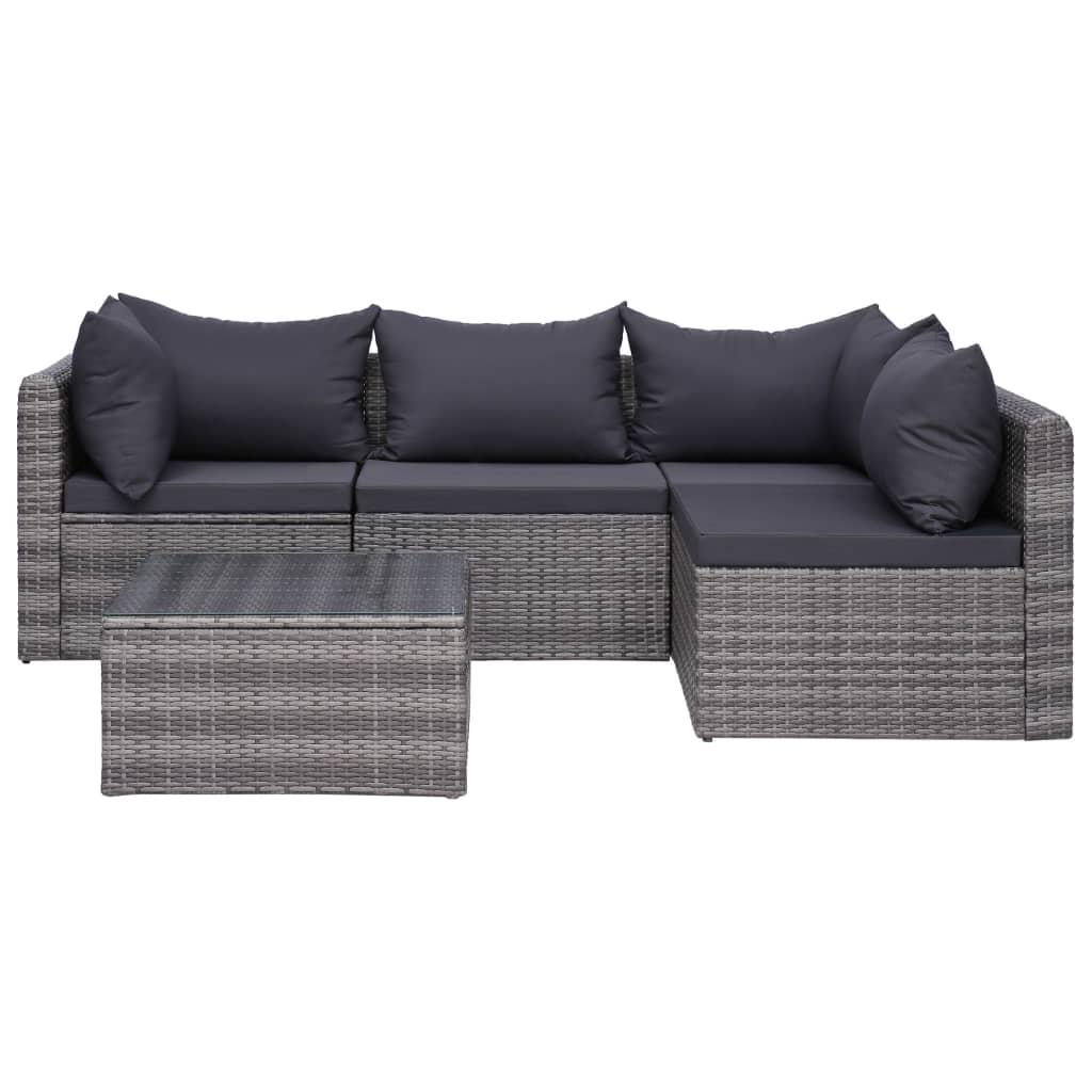Havesofasæt 5 dele med hynder og puder polyrattan grå