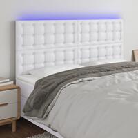 Sengegavl med LED-lys 200x5x118/128 cm kunstlæder hvid