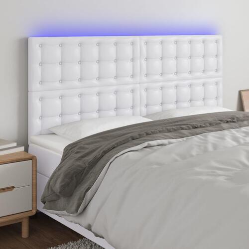 Sengegavl med LED-lys 200x5x118/128 cm kunstlæder hvid