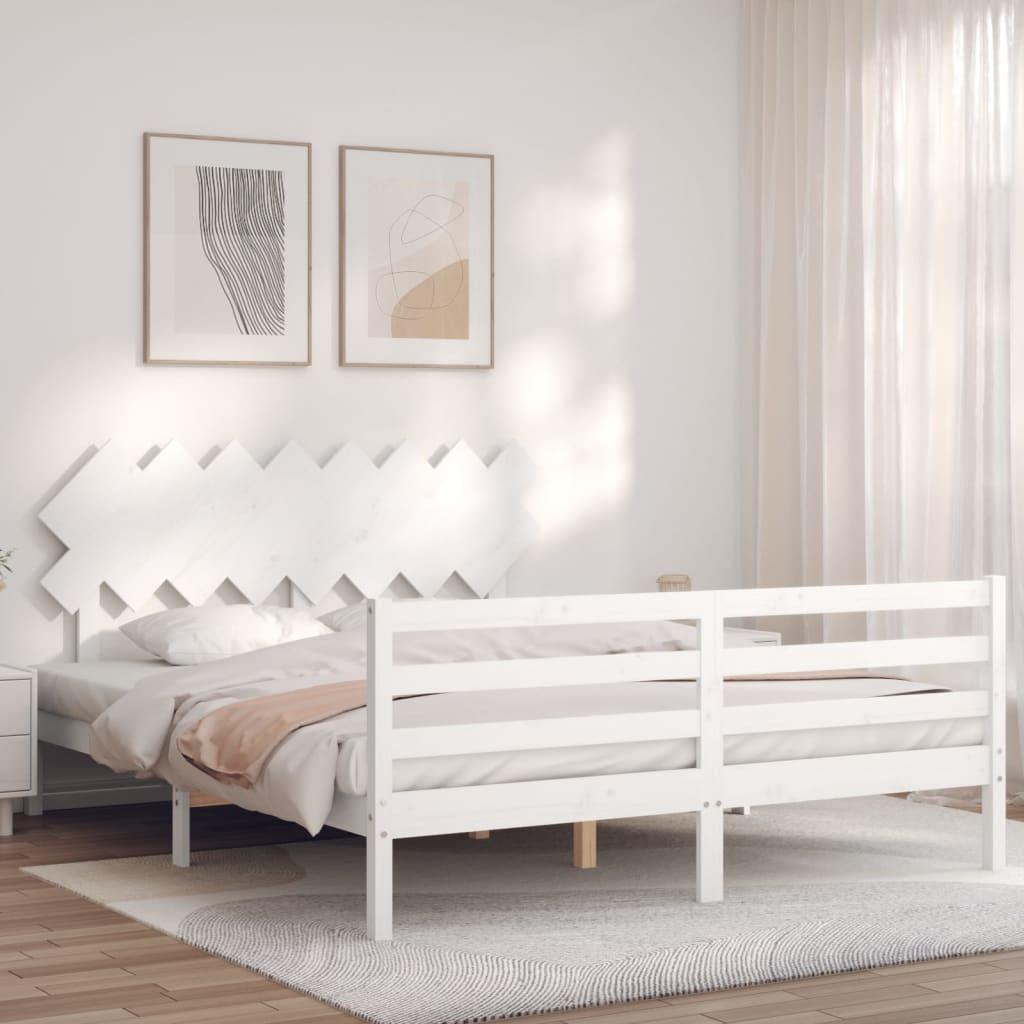 Sengeramme med sengegavl 160x200 cm massivt træ hvid
