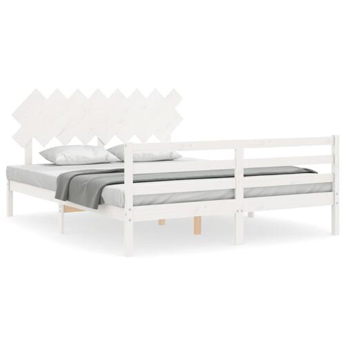 Sengeramme med sengegavl 160x200 cm massivt træ hvid