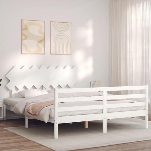 Sengeramme med sengegavl 160x200 cm massivt træ hvid