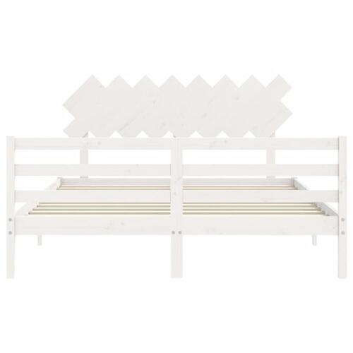 Sengeramme med sengegavl 160x200 cm massivt træ hvid