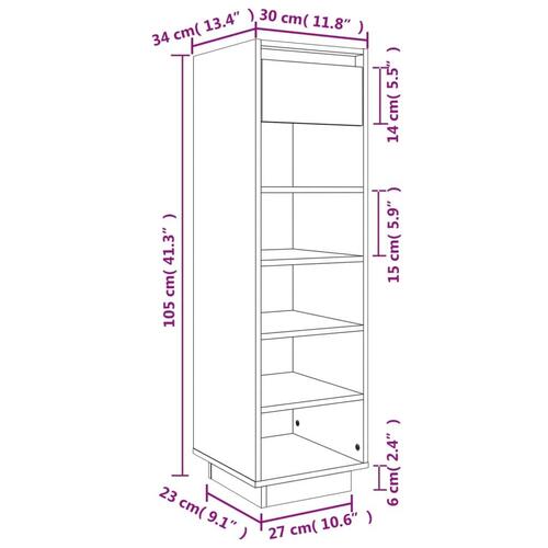 Skoreol 30x34x105 cm massivt fyrretræ hvid