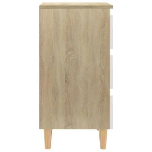 Sengeskab m. massive træben 40x35x69 cm hvid og sonoma-eg