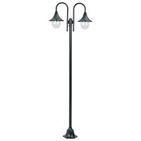 Havestolpelampe E27 220 cm aluminium 2 lanterner mørkegrøn