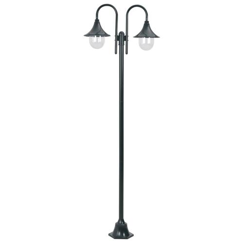 Havestolpelampe E27 220 cm aluminium 2 lanterner mørkegrøn