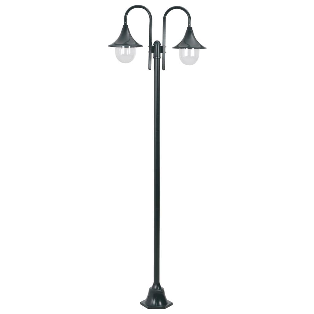 Havestolpelampe E27 220 cm aluminium 2 lanterner mørkegrøn