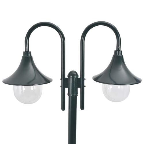 Havestolpelampe E27 220 cm aluminium 2 lanterner mørkegrøn