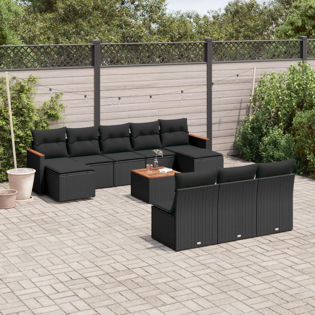 Sofasæt til haven 11 dele med hynder polyrattan sort