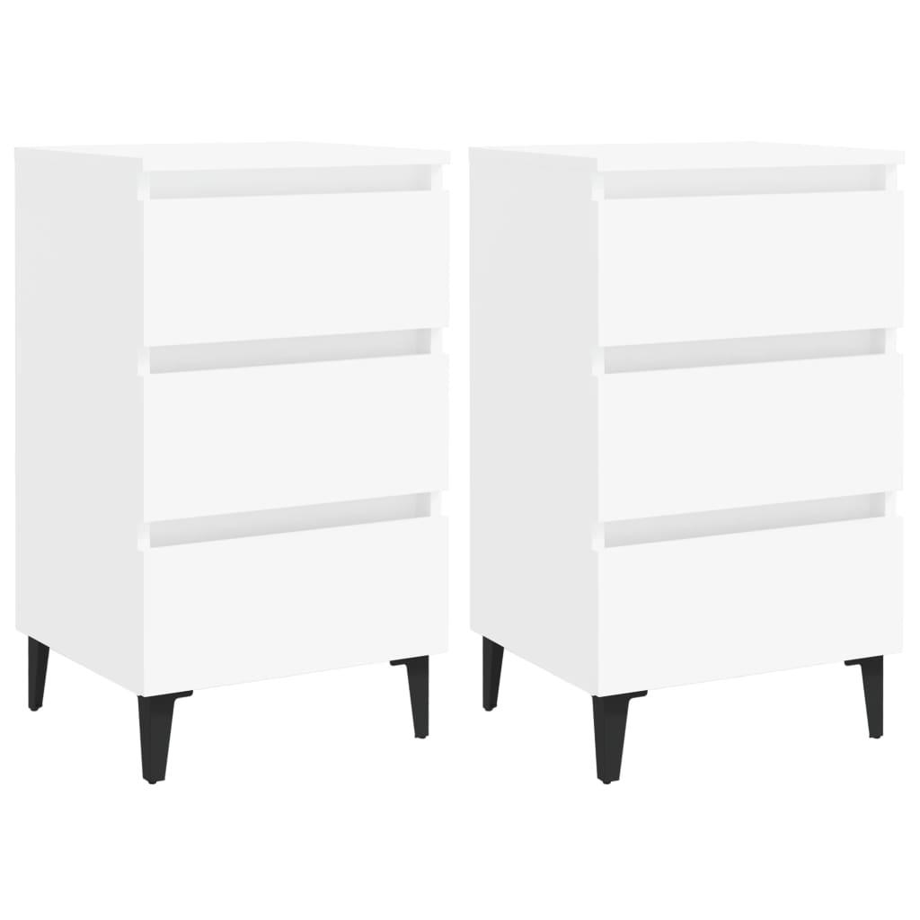 Sengeskabe m. metalben 2 stk. 40x35x69 cm hvid