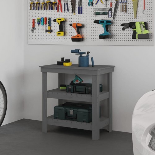 Arbejdsbord i massivt fyrretræ med hylder - 78,5×50×80 cm, grå