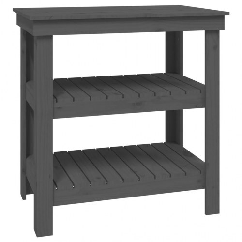 Arbejdsbord i massivt fyrretræ med hylder - 78,5×50×80 cm, grå